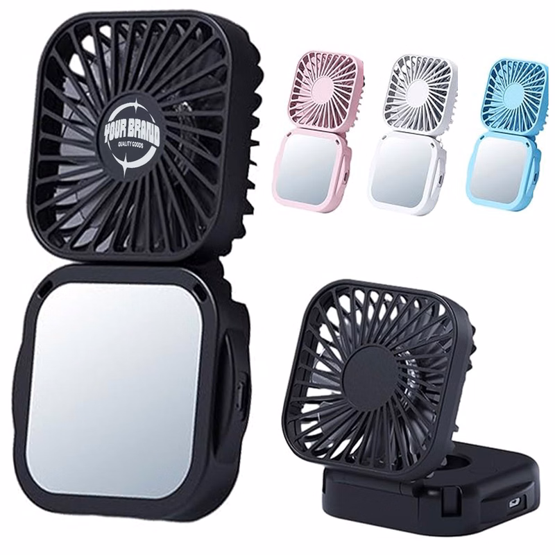 USB Charging Portable Folding Fan With Makeup Mirror