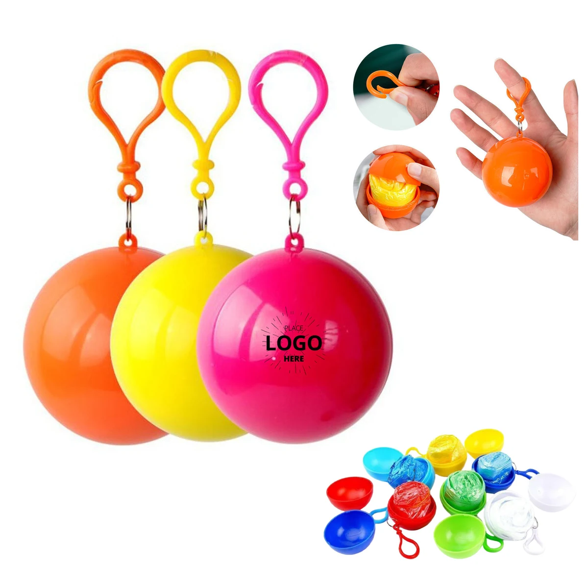 2 1/2" Portable Disposable Rain Poncho Ball w/Carabiner 1