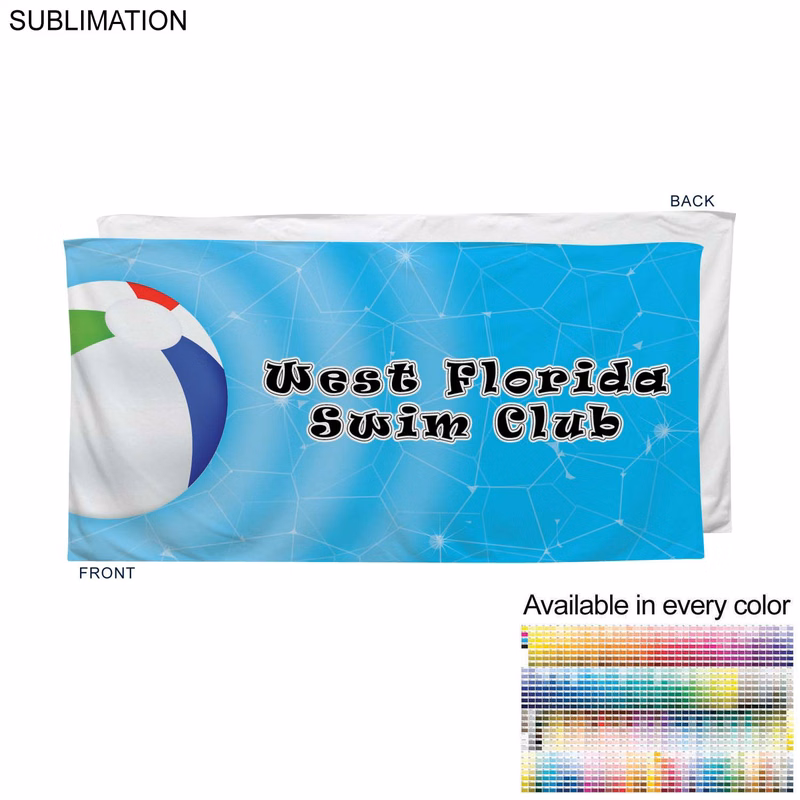 Swim Towel in HEAVIER Plush and Soft Velour Terry Cotton Blend, 30x60, Sublimated Edge to Edge