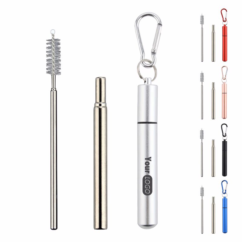 Portable Reusable Folding Metal Straw Set
