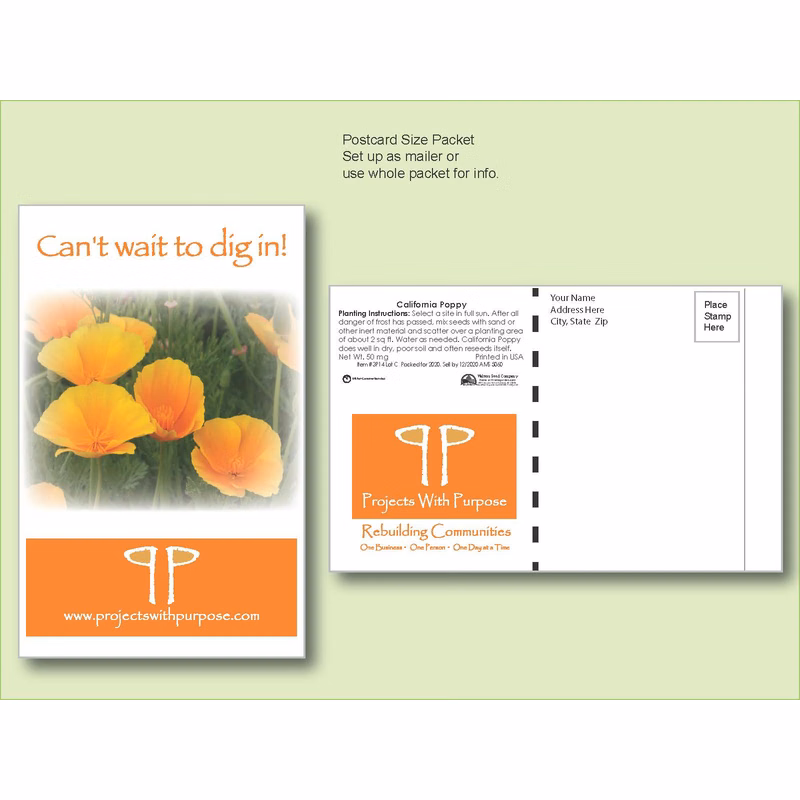 California Poppy Flower Seed Packet - Postcard Mailer Size 4" x 6.5"