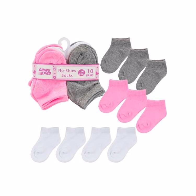 Girls' No-Show Socks - Assorted 12-24M 10 Pk
