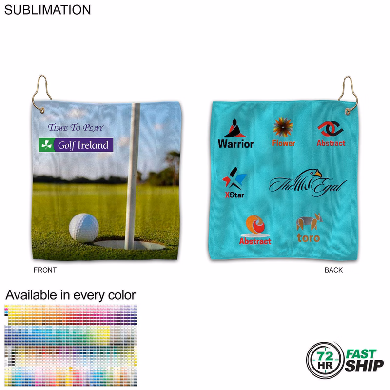 72Hr Fast Ship - Colored Microfiber Dri-Lite Terry Golf Towel, 12x12, Nofold, Sublimated 2 sides