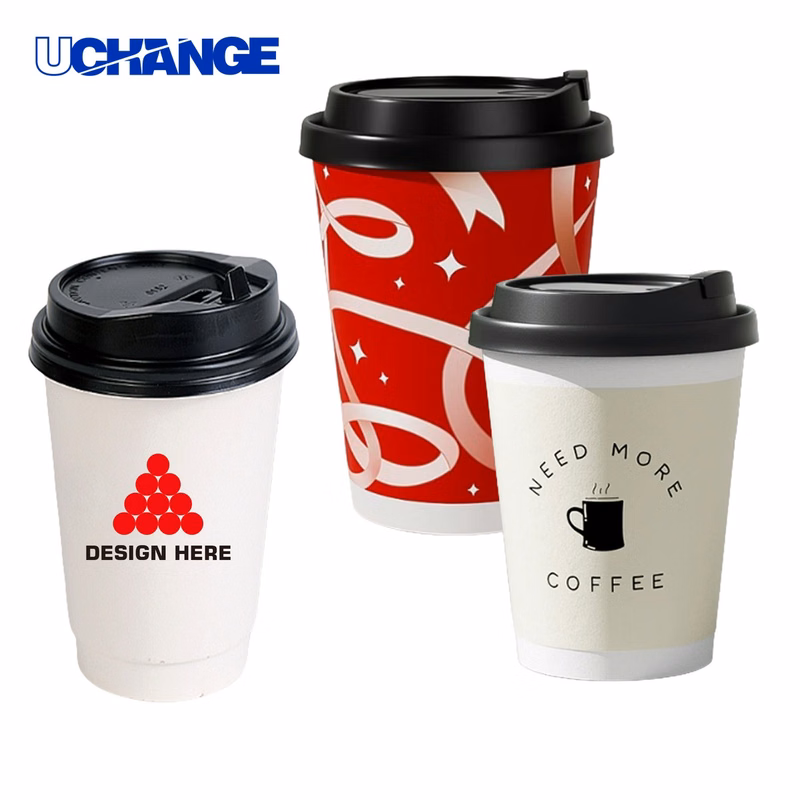 Double-Walled Paper Coffee Cup Container with Lid (16oz)
