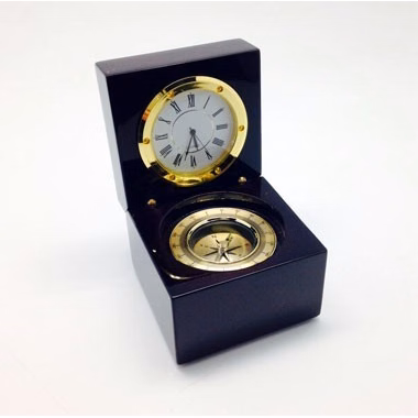 Captains Box II - Compass/Clock in Piano Finish Box