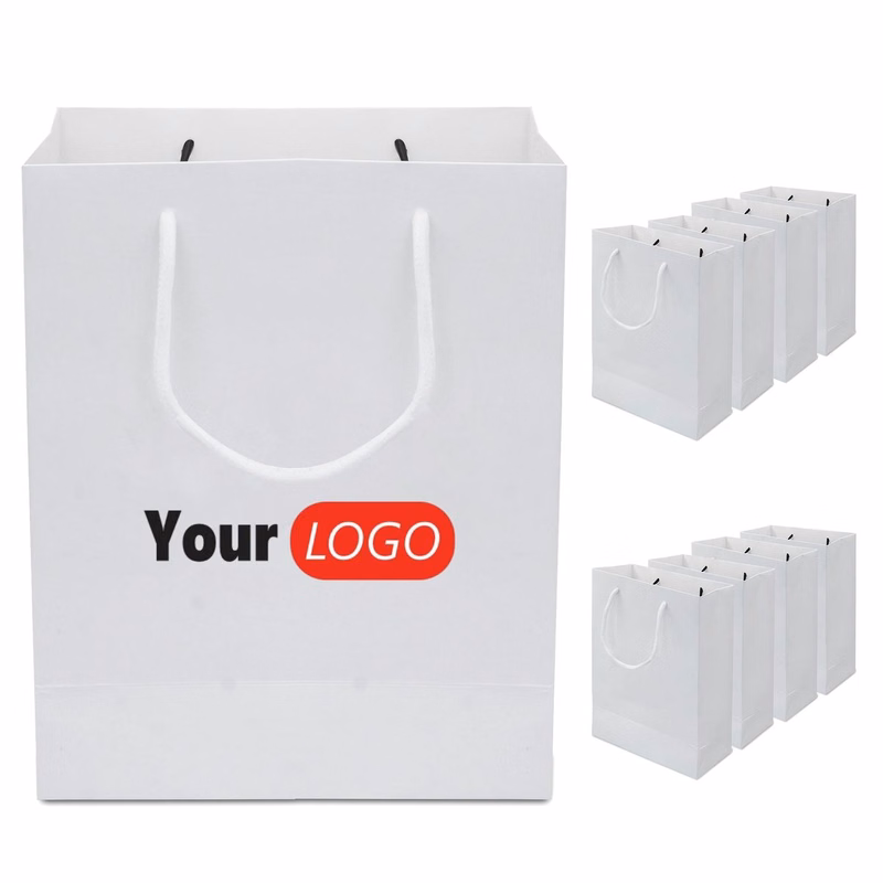 Tote White Paper Bag For Groceries 8"L X 4"W X 10"H
