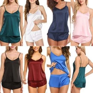Sleepwear Womens Sexy Lingerie Satin Pajamas 1
