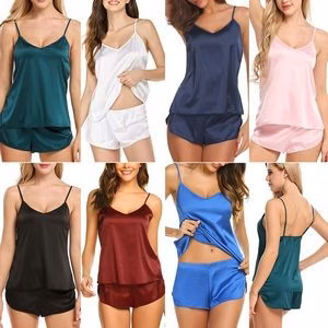 Sleepwear Womens Sexy Lingerie Satin Pajamas