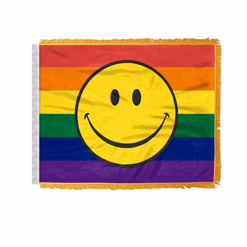 4" x 6" 1 ply wPoly Rainbow with smiley face Pride Antenna