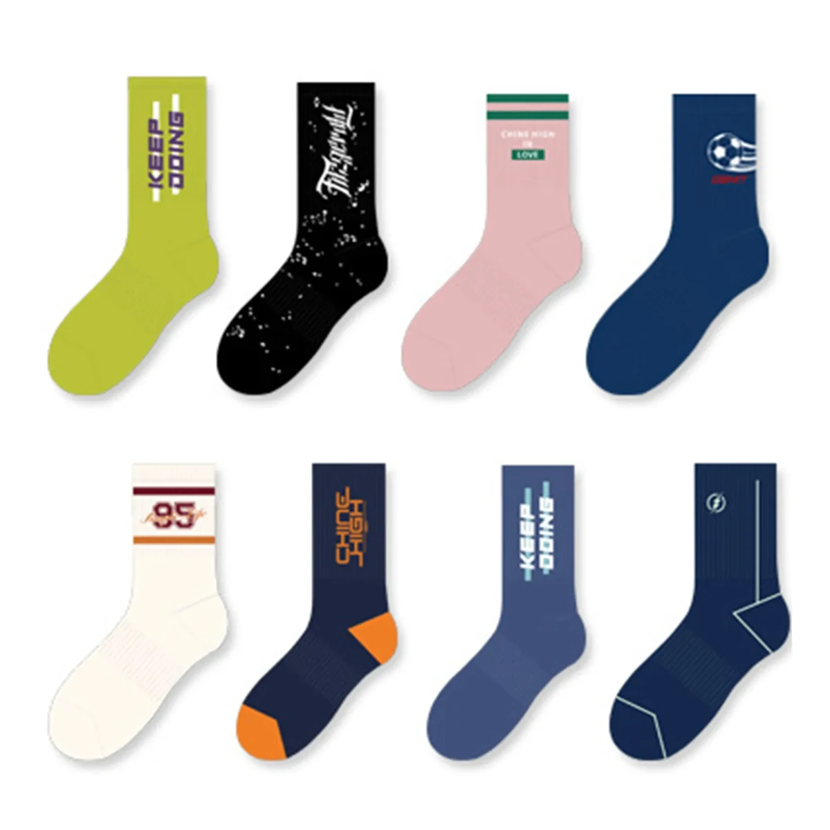 Jacquard Pure Cotton Crew Socks 1