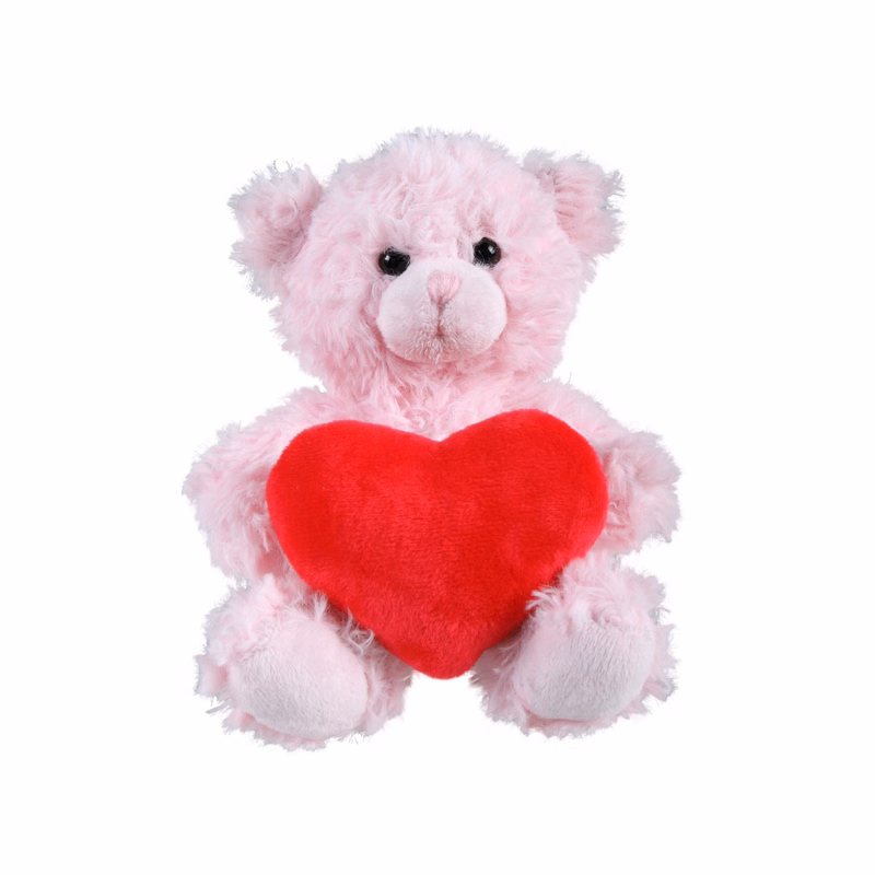 soft plush  Pink Curly Sitting Bear with heart