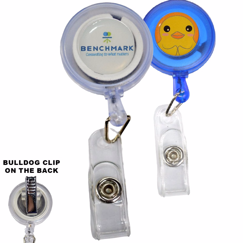 Round Transparent Badge Reel Holder w/ Bulldog Clip