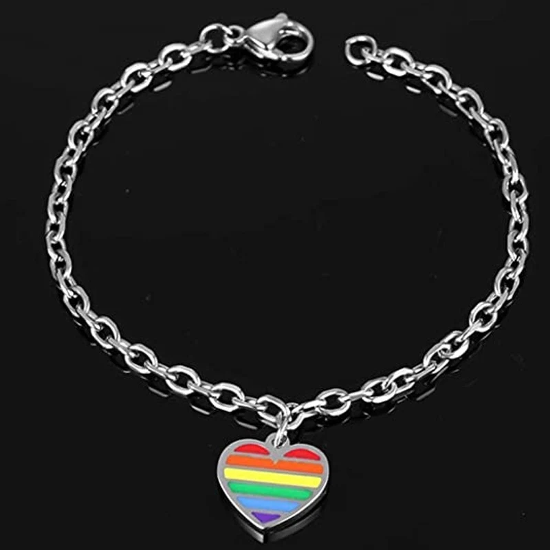 Lgbt Heart Shape Stainless Steel Chain Bracelet 1