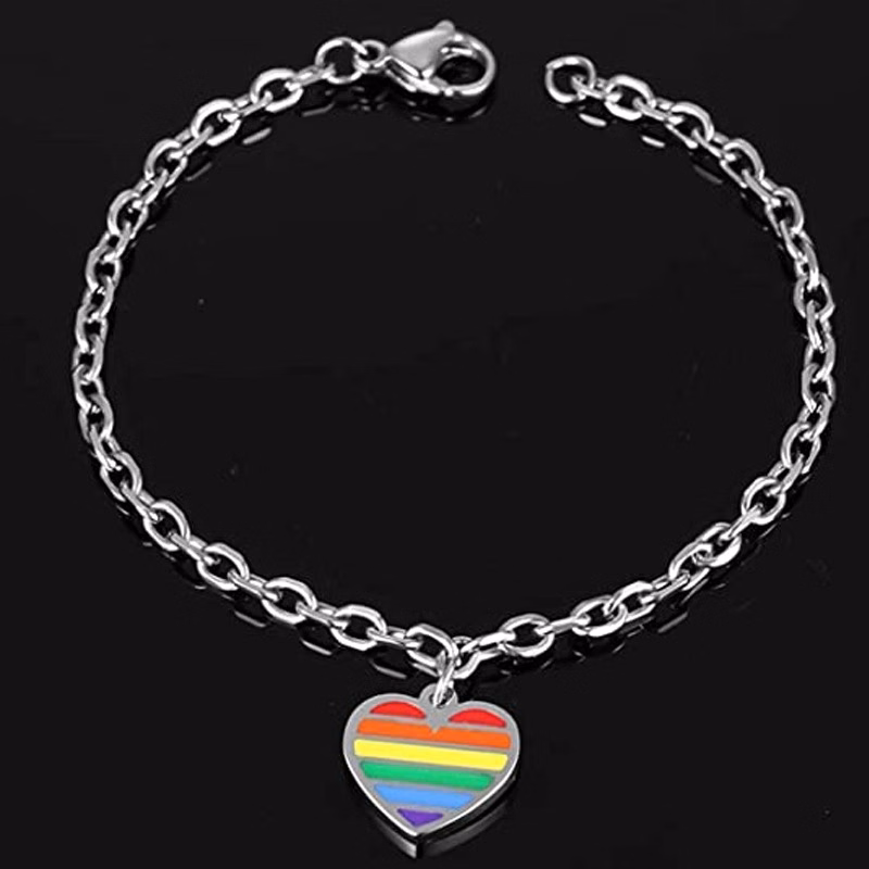 Lgbt Heart Shape Stainless Steel Chain Bracelet