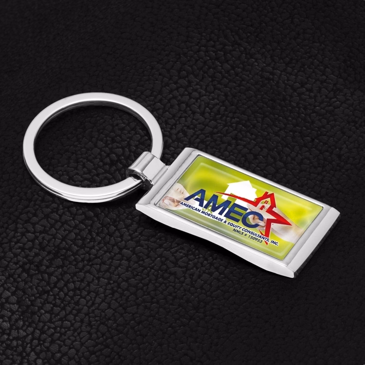 "Geo" Economy Laser Engraved Metal Keyholder w/ Dome Imprint