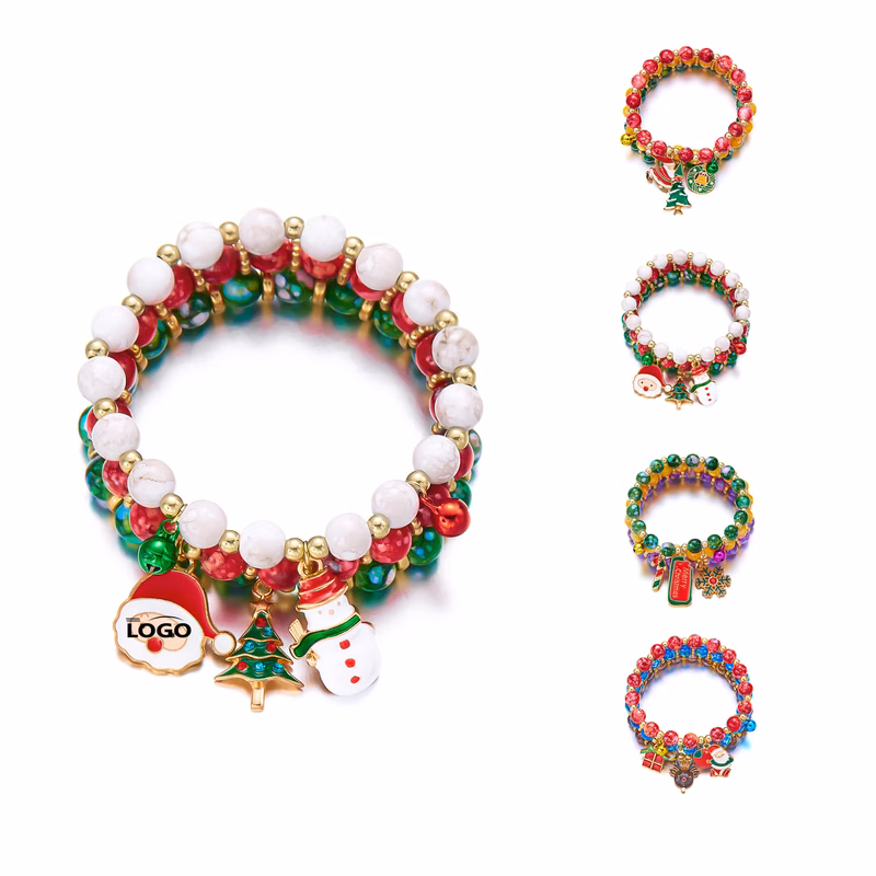 Festive Christmas Beaded Bracelet with Santa and Tree Charms