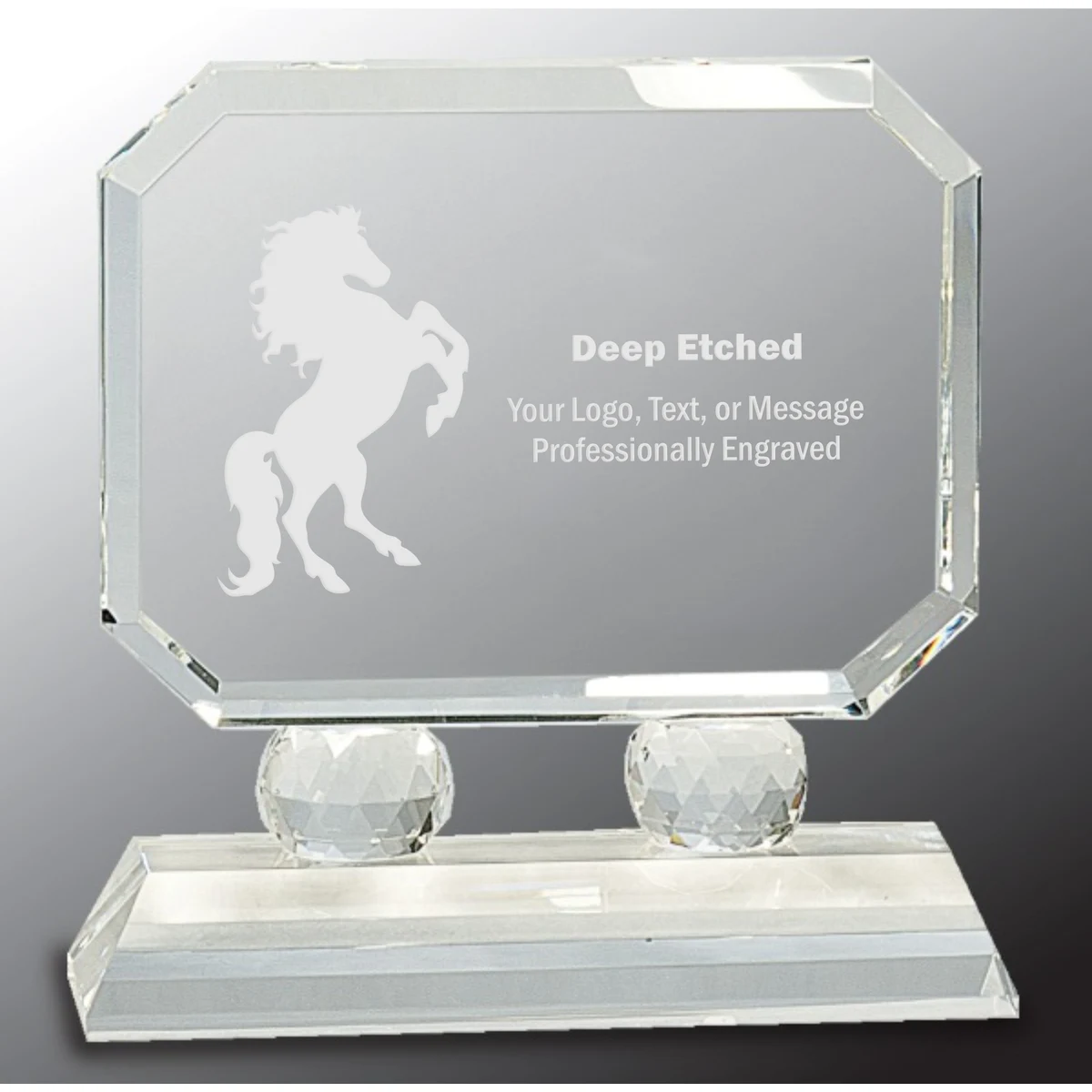 6" Rectangle Crystal Award on Clear Pedestal Base 1
