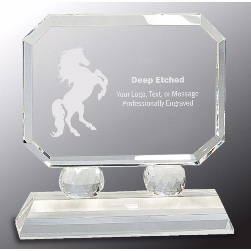 6" Rectangle Crystal Award on Clear Pedestal Base