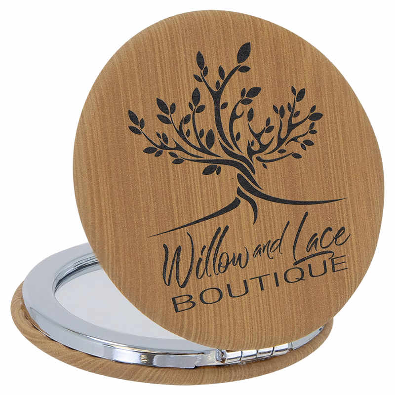 2 1/2" Bamboo Leatherette Compact Mirror