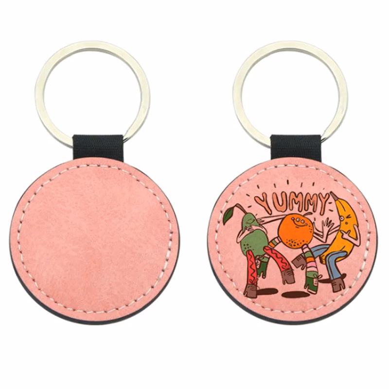 Full-Color Circle Leather Keychain