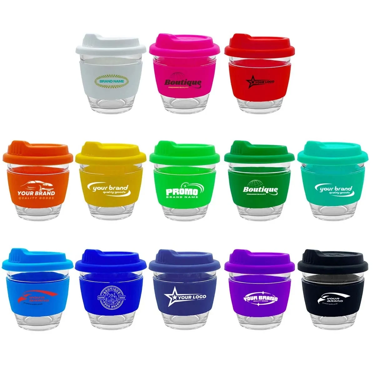 8 oz. Reusable Glass Coffee Cup with Lids 1