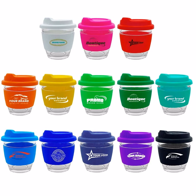8 oz. Reusable Glass Coffee Cup with Lids