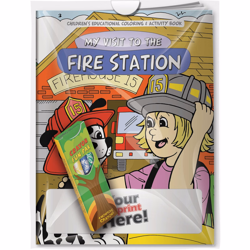 Combo Pack - CB1077 Coloring Book & 4-Pack of Crayons (Imprinted) in a Poly Bag