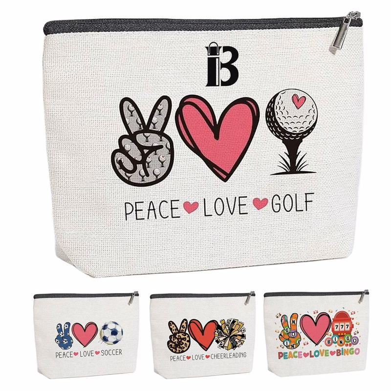 Compact Waterproof Linen Cosmetic Bag for Golf Lover