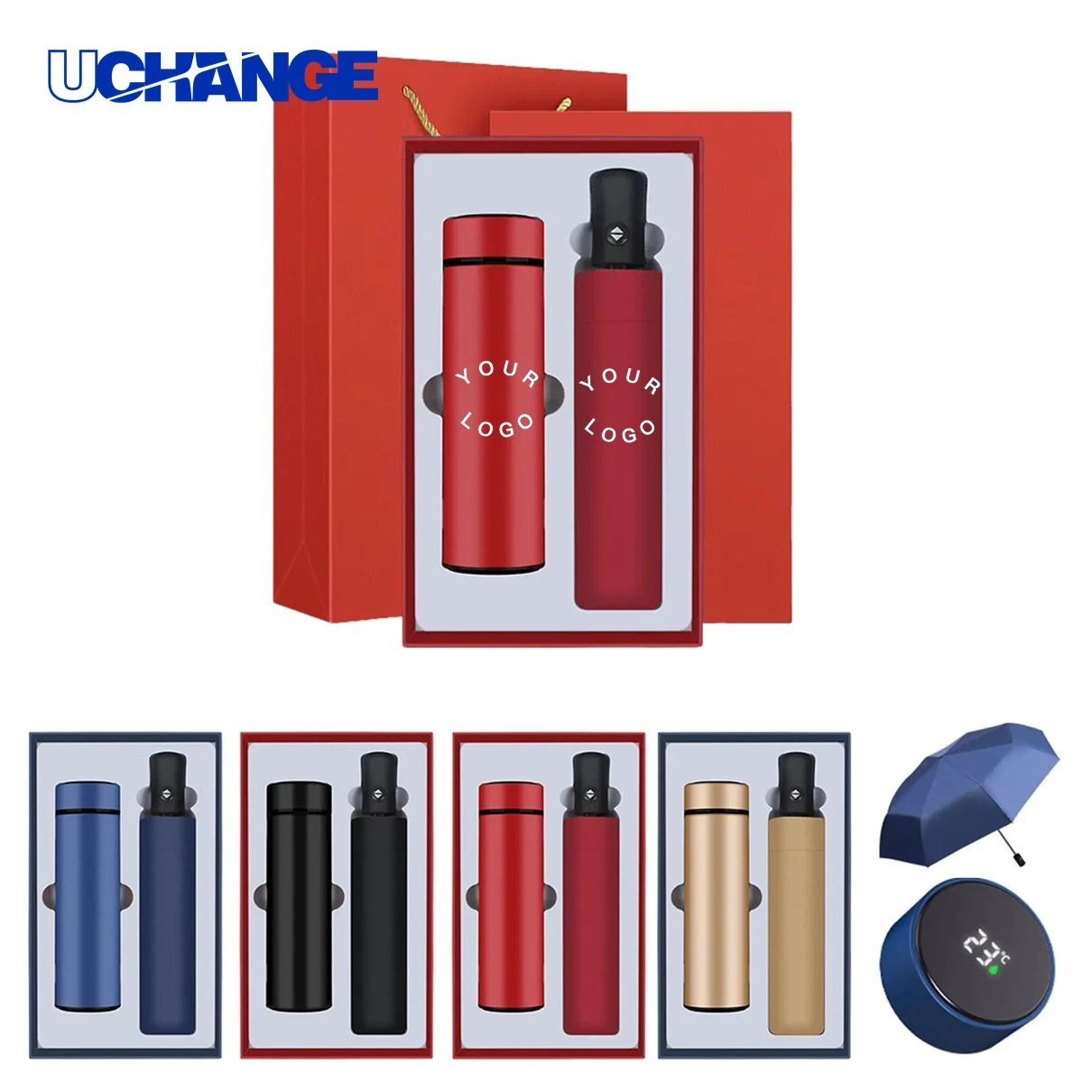 Thermos Cup and Umbrella Gift Set Kit with LED Display 1