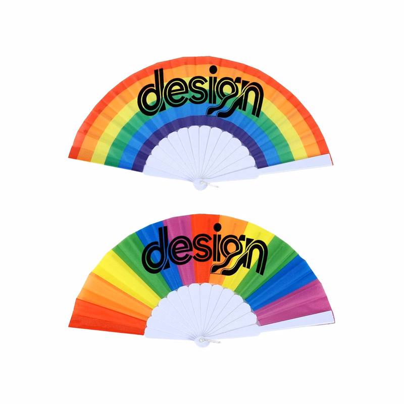 Rainbow Handheld Folding Fan, Festival Parade Dance Hand Fan