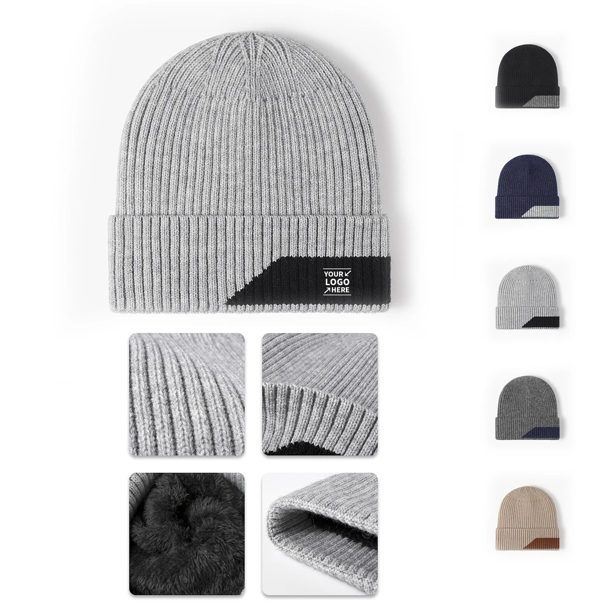 Winter Fleece Lined Beanie with Matching Color 1