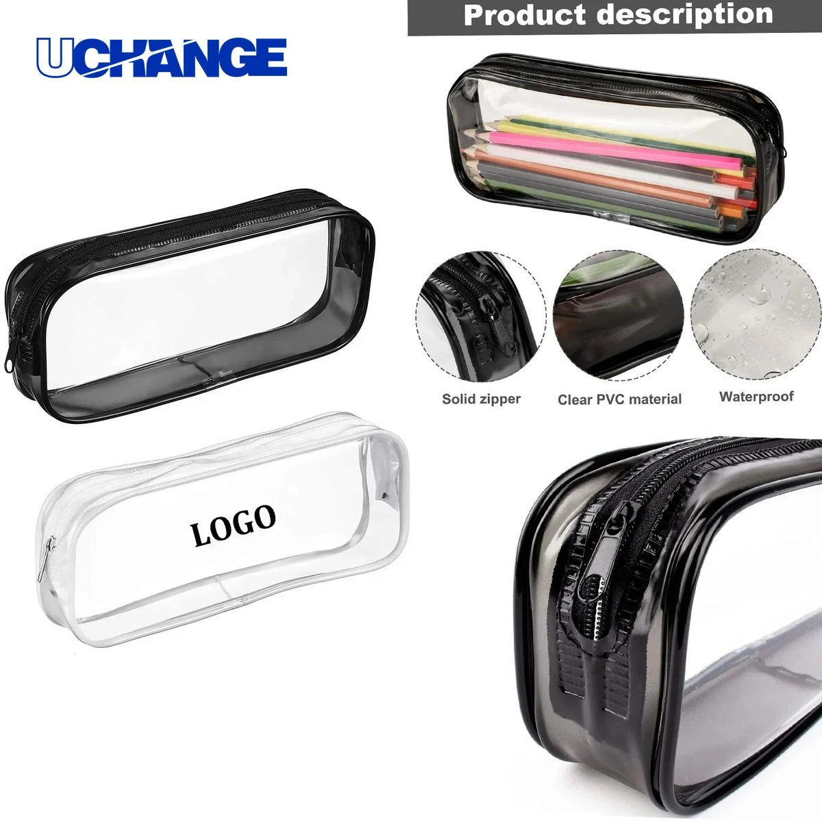 Clear PVC Zipper Pencil Pouch Waterproof Stationery Case 1