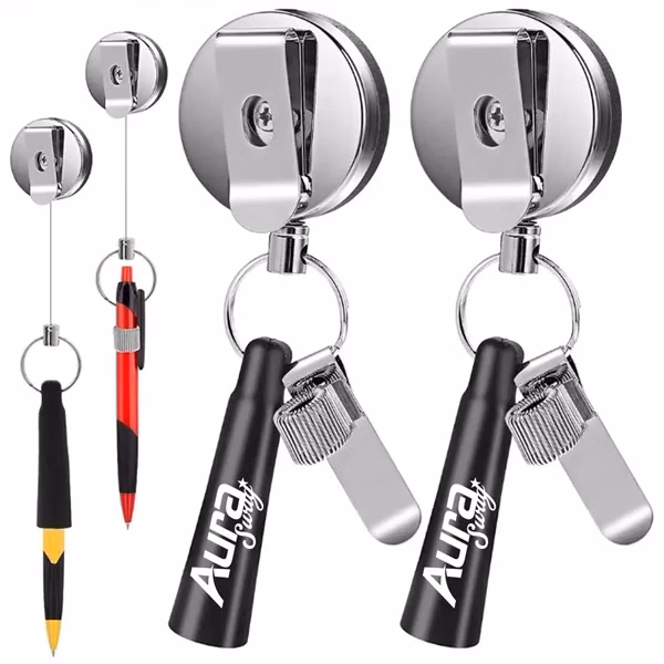 Custom Retractable Keychain with Pen Holder and Locking Mechanism — Event Essential