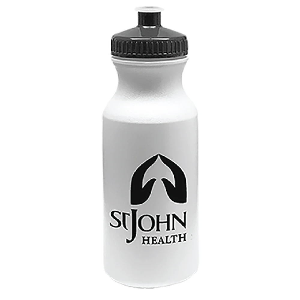 20 oz. Economy White Bike Bottle with Black 53mm Push Pull Lid 1
