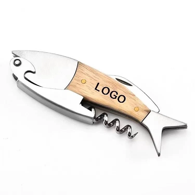Cute Fish Shaped Wine Opener Wood Handle Professional Metal Openers 1