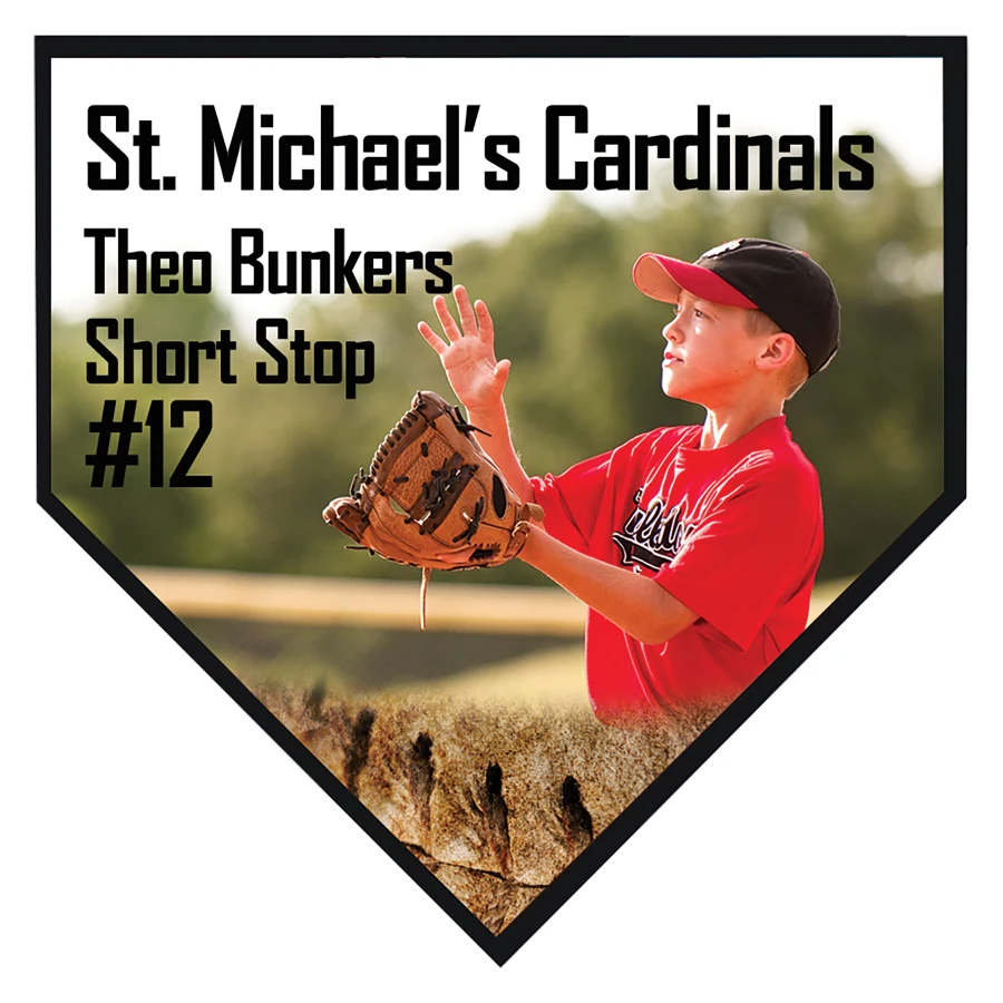 6" x 6" Full Color Dye Sublimated Black Edge Home Plate Shaped Plaque 1