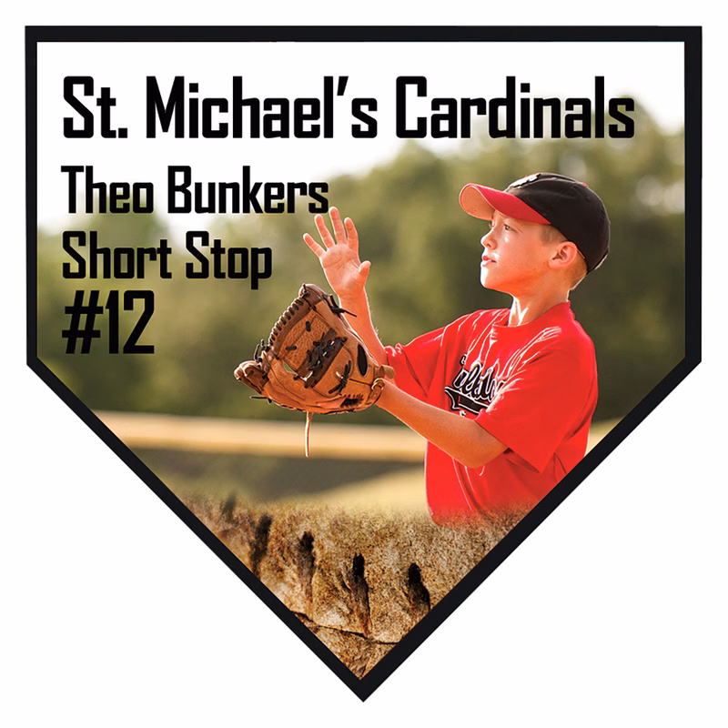 6" x 6" Full Color Dye Sublimated Black Edge Home Plate Shaped Plaque