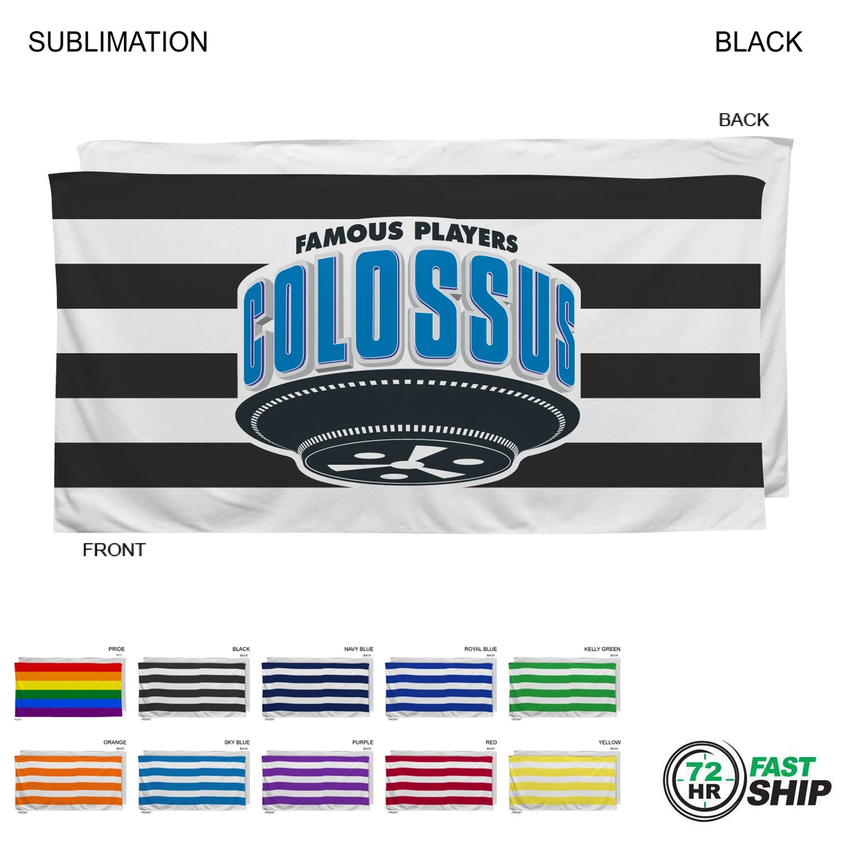 72 Hr Fast Ship - Cabana Stripe Sublimated, Heavier Weight, Plush Velour Terry Beach Towel, 30x60 1