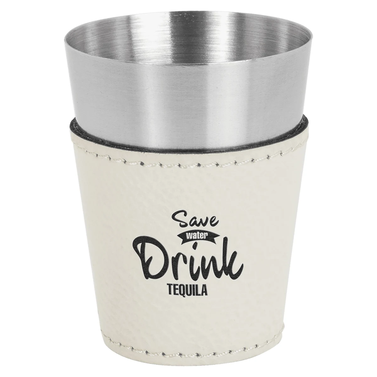 2oz. White Leatherette & Stainless Steel Shot Glass 1