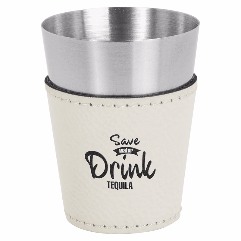 2oz. White Leatherette & Stainless Steel Shot Glass