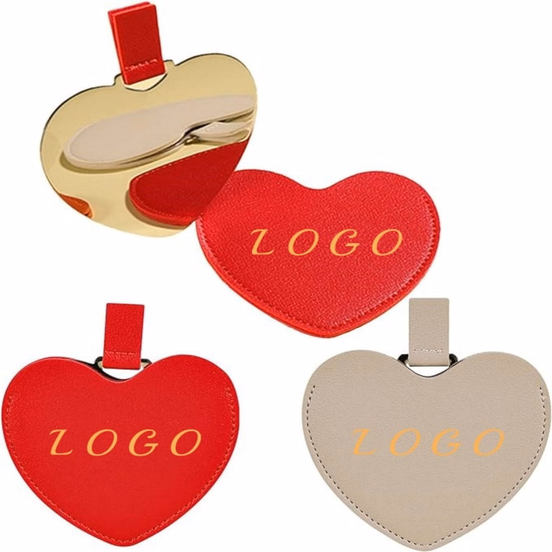 Mini Small Heart Shaped Mirror With PU Leather Cover