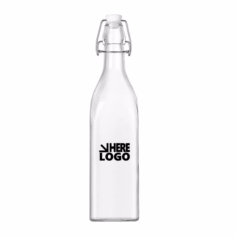 34oz Wire Lid Clear Glass Water Bottles