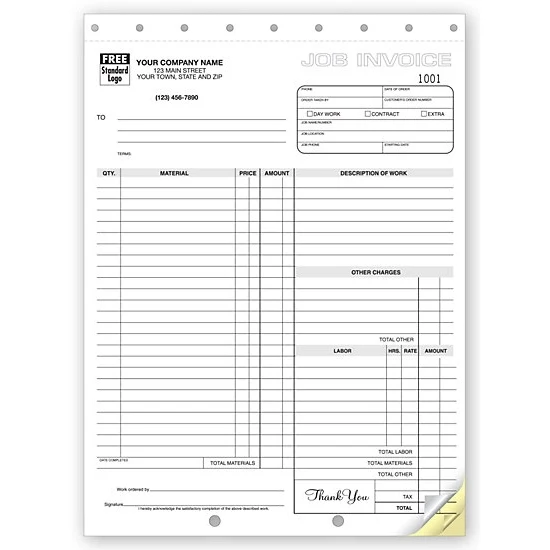 Job Work Orders / Invoices, Carbonless, Large 1