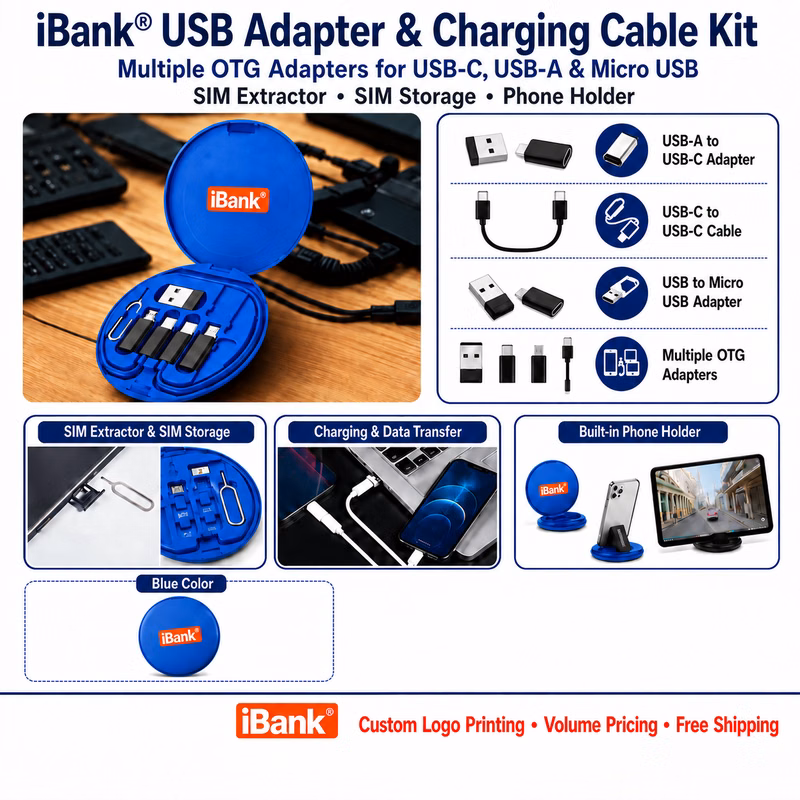 iBank ® USB Adapter Kit with Universal Multi Charging Cables Holder Stand Storage Case