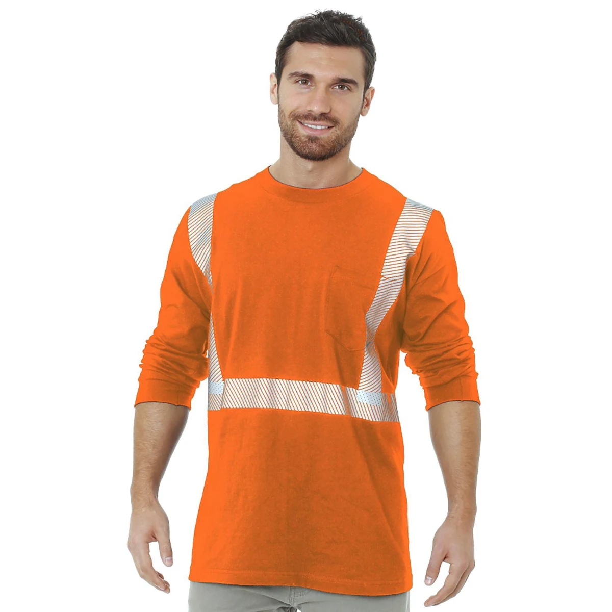 Class 2 USA-Made Poly-Cotton Segmented Safety Long Sleeve T-Shirt with Pocket 1