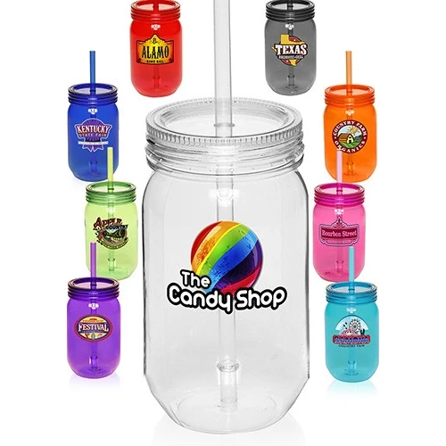 24 oz Plastic Mason Jar With Straw 1