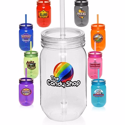 24 oz Plastic Mason Jar With Straw