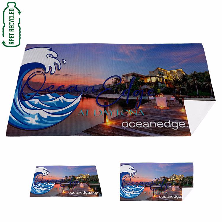 "AQUA" 30" x 60" Full Color Recycled RPET Waffle Weave Sand Free Beach/Yoga Towel
