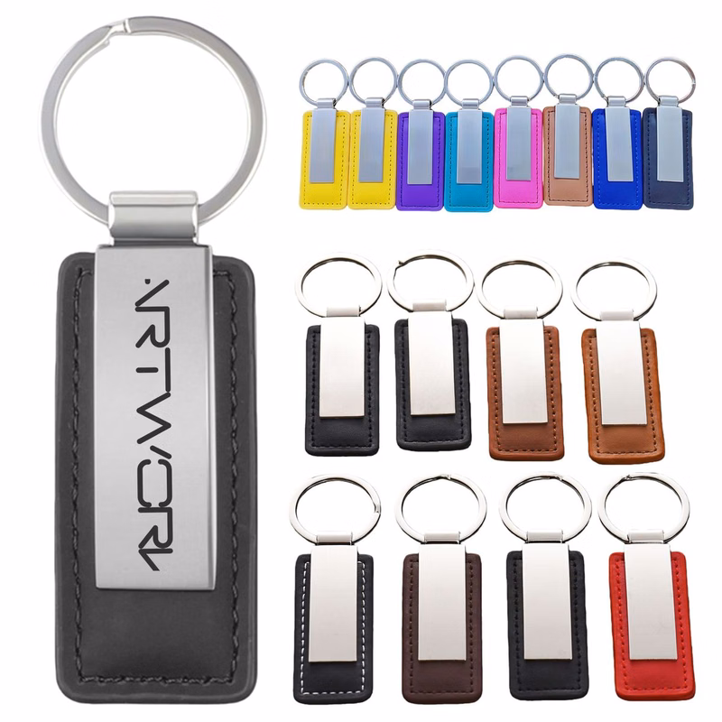Metal and PU Leather Keychain