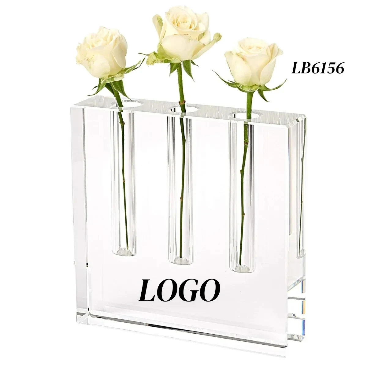 Block Square Crystal Bud Vase with 3 Holes 7" 1